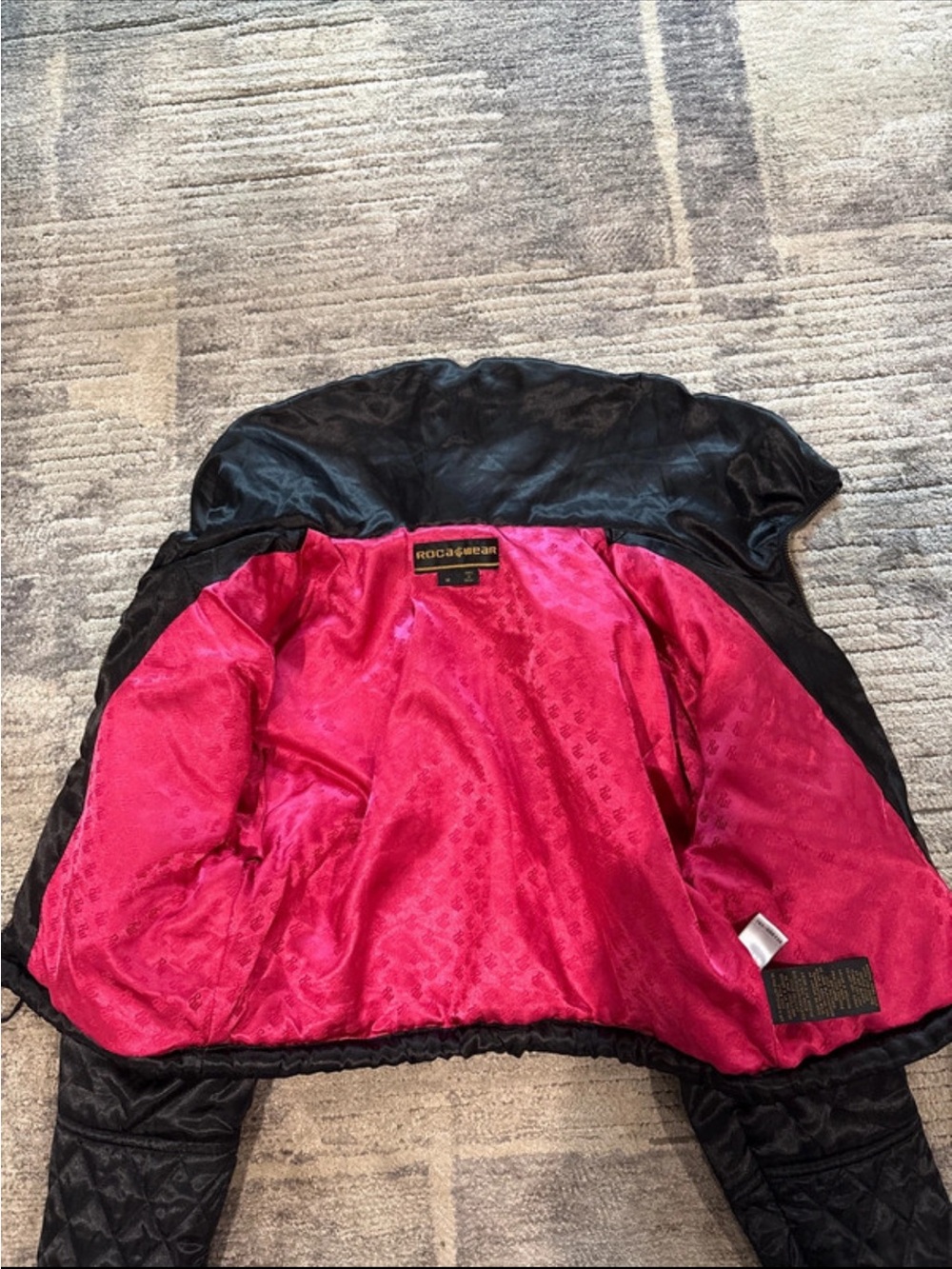 Rocawear Black Cropped Hooded Bomber Jacket with Pink Lining - Picture 7 of 10